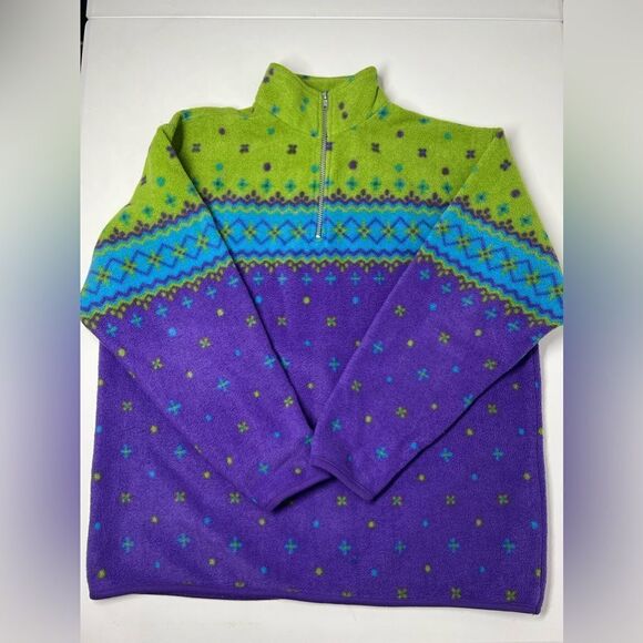 Zzapp Vintage Sweater Womens Medium Yellow Geometric Pattern Fleece Sz L 1/4 Zip - Picture 5 of 10